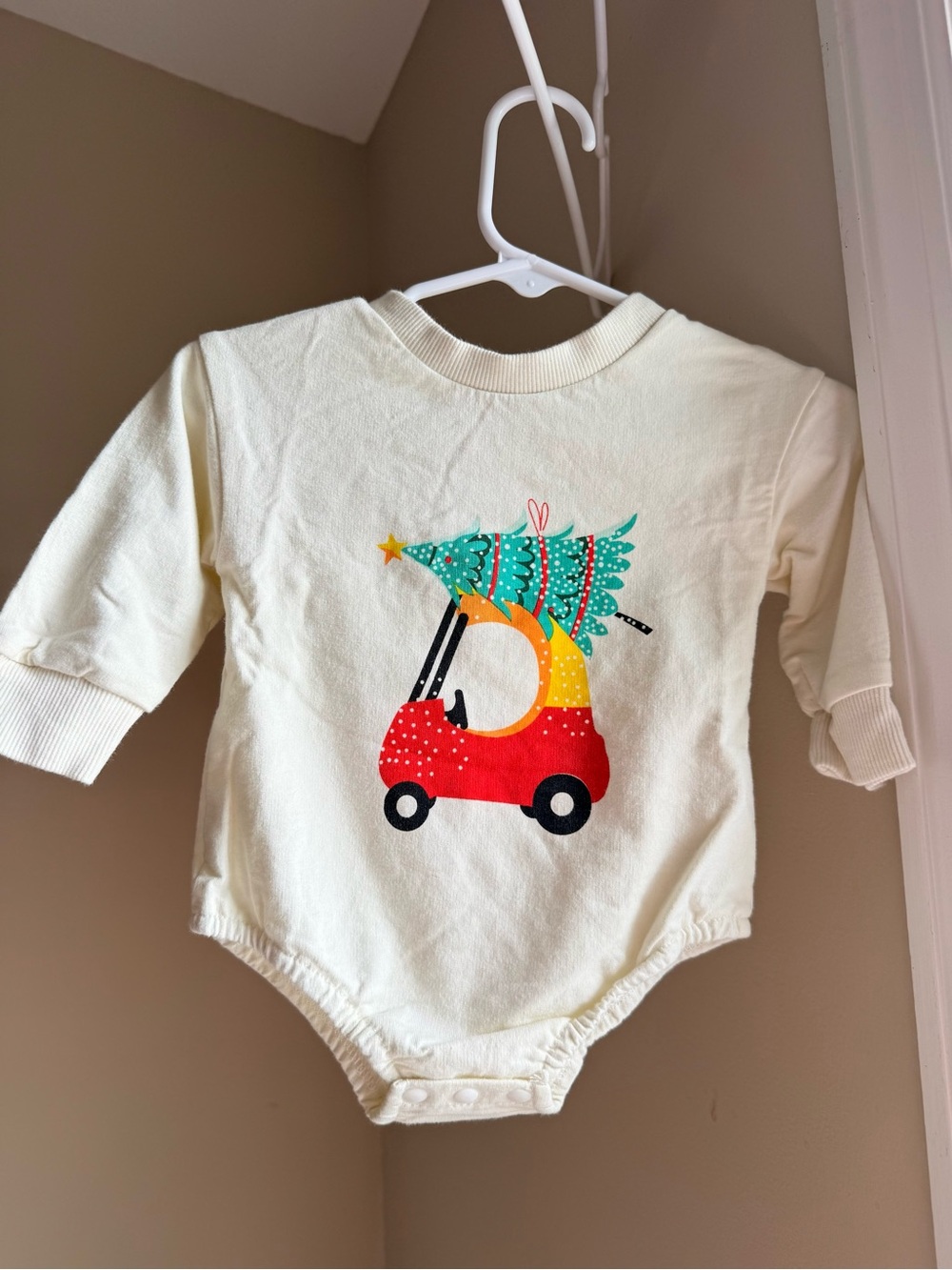 3 for $25 Baby Bodysuit with Festive Car and Tree Graphic